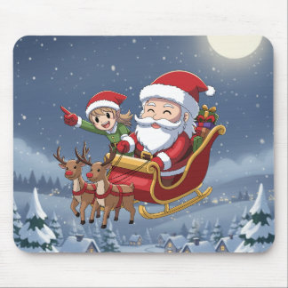 Cute Christmas Chibi Santa and Elf Mouse Pad Muismat