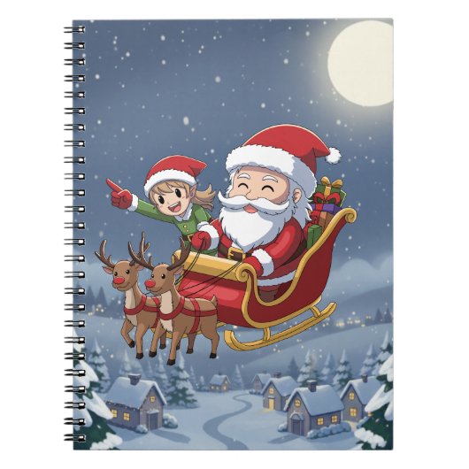 Cute Christmas Chibi Santa and Elf Notebook Notitieboek (Voorkant)