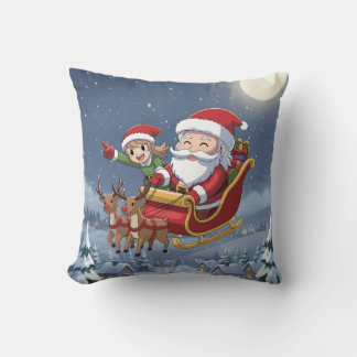 Cute Christmas Chibi Santa and Elf Pillow Kussen