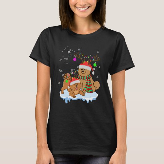 Cute Christmas Chow Chow Santa Hats Reindeer Dog T-shirt (Voorkant)