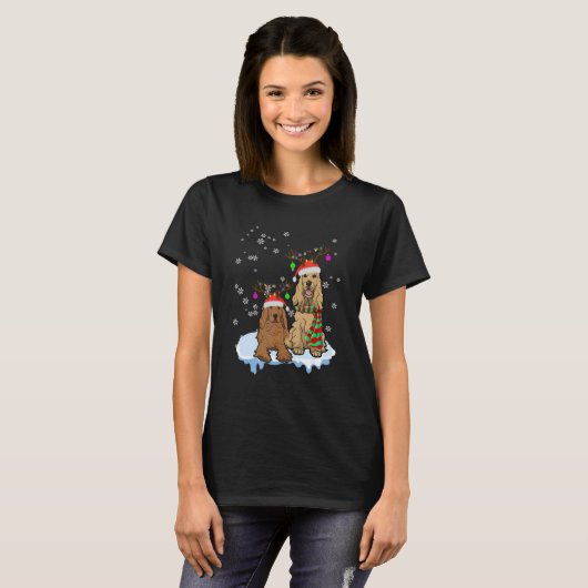 Cute Christmas Cocker Spaniel Santa Hats Reindeer  T-shirt (Voorkant volledig)