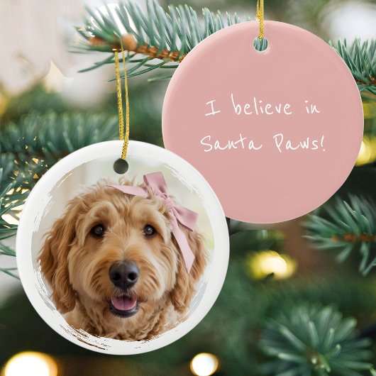 Cute Christmas Custom Photo Dog Pet Modern Pink Keramisch Ornament