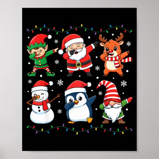 Cute Christmas Dabbing Santa Elf Reindeer Boys Gir Poster (Voorkant)