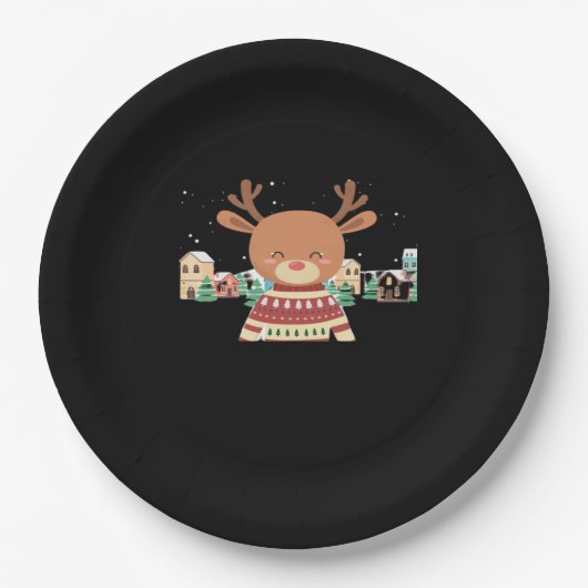 Cute Christmas Deer Minimal Design Papieren Bordje (Voorkant)