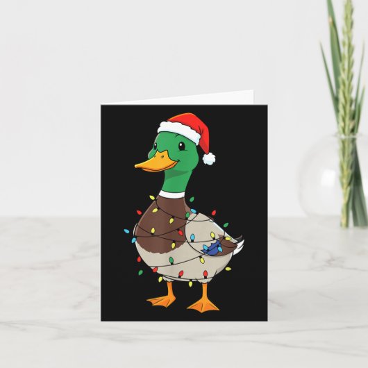 Cute Christmas Duck Mallard With Xmas Lights  Kaart (Voorkant)