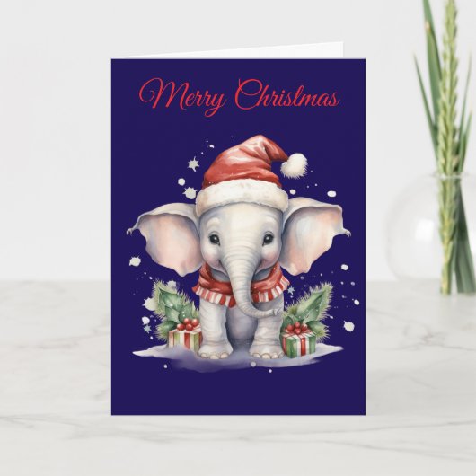 Cute Christmas Elephant Feestdagen Kaart (Voorkant)