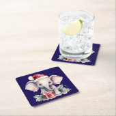 Cute Christmas Elephant Vierkante Kartonnen Onderzetter (Insitu)