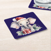 Cute Christmas Elephant Vierkante Kartonnen Onderzetter (Schuin)