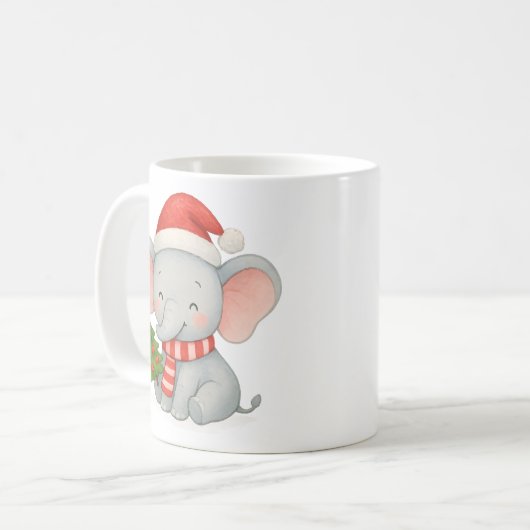 Cute Christmas Elephant with Santa Hat Koffiemok (Voorkant links)