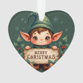 Cute Christmas Elf Holding Merry Sign Green (devant)