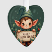 Cute Christmas Elf Holding Merry Sign Green (devant)