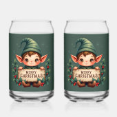 Cute Christmas Elf Holding Merry Sign Green (Verso)