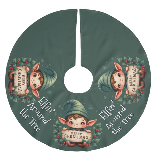 Cute Christmas Elf Holding Merry Sign Green Kerstboom Rok (Voorkant)