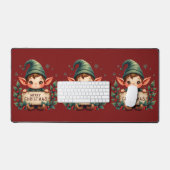 Cute Christmas Elf Holding Merry Sign Red (Clavier et souris)