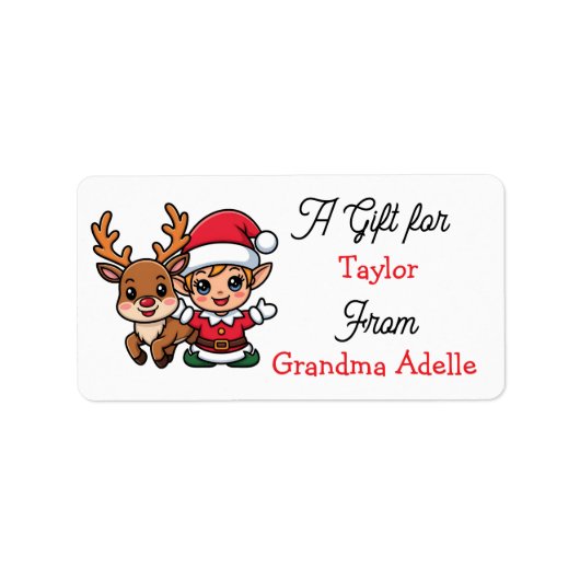 Cute Christmas Elf Personalized to and from Etiket (Voorkant)