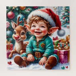 Cute Christmas Elf & Reindeer Legpuzzel