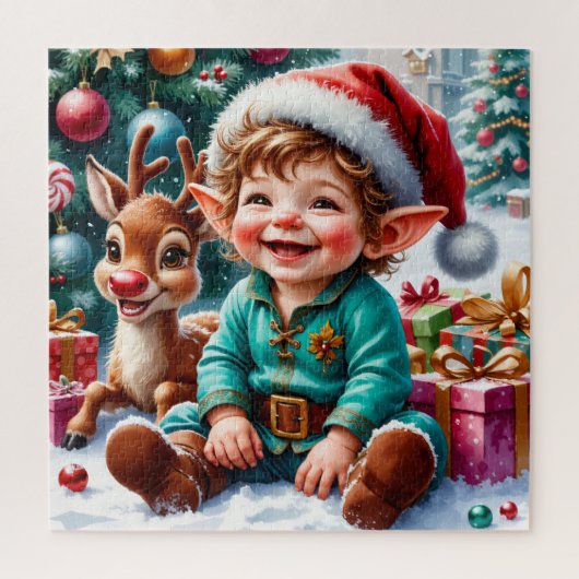 Cute Christmas Elf & Reindeer Legpuzzel (Verticaal)