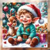 Cute Christmas Elf & Reindeer  Raamsticker (Vel 2)