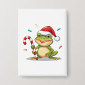 Cute Christmas Frog With Candy Cane - Funny Holida Button (Voorkant)
