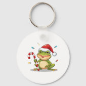 Cute Christmas Frog With Candy Cane - Funny Holida Sleutelhanger (Voorkant)