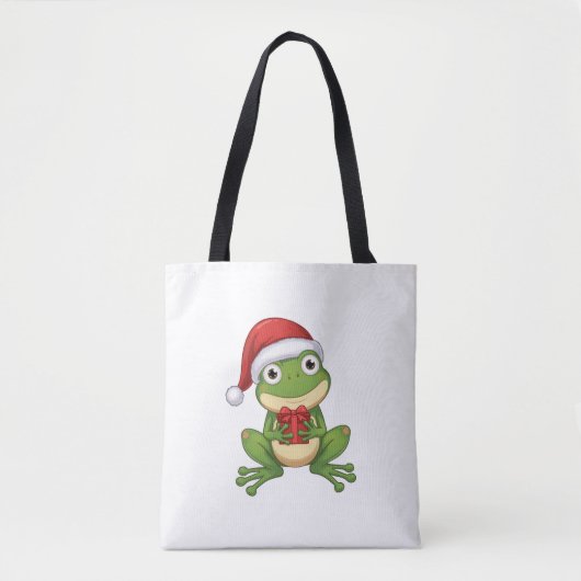 Cute Christmas Frog with Santa Hat and Gift |  Fun Draagtas (Voorkant)