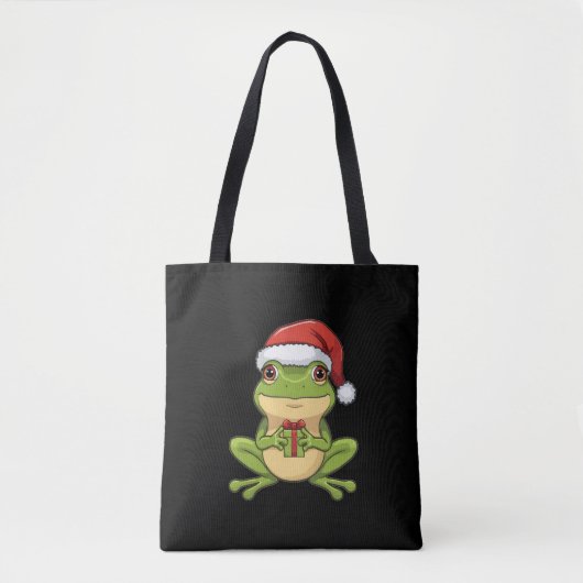 Cute Christmas Frog with Santa Hat Holding  Gift - Draagtas (Voorkant)