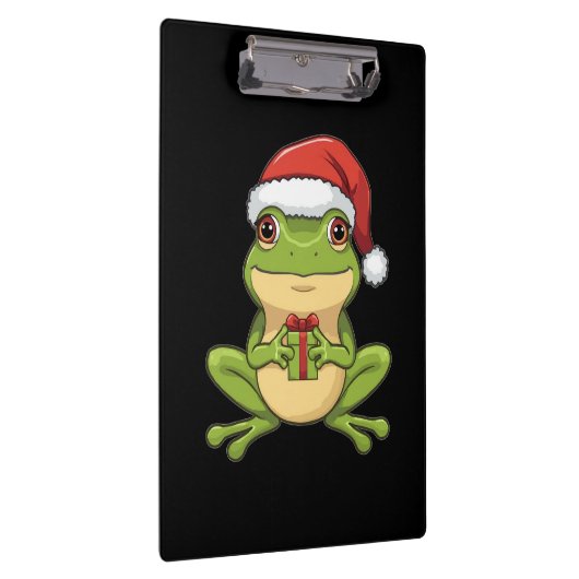 Cute Christmas Frog with Santa Hat Holding Gift - Klembord (Rechts)