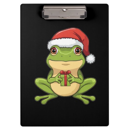 Cute Christmas Frog with Santa Hat Holding Gift - Klembord (Voorkant)