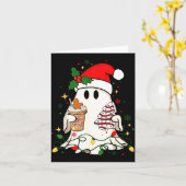 Cute Christmas Ghost Coffee Tree Cake Xmas Lights Kaart (Gele Bloem)