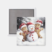 Cute Christmas Gingerbread and Snowman Magnet Magneet (Voorkant / Achterkant)