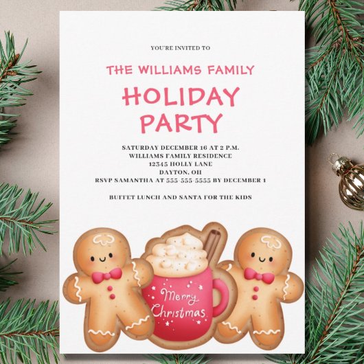 Cute Christmas Gingerbread Cocoa Party Invitation