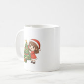 Cute Christmas Girl Decorating Tree Mug (Devant gauche)