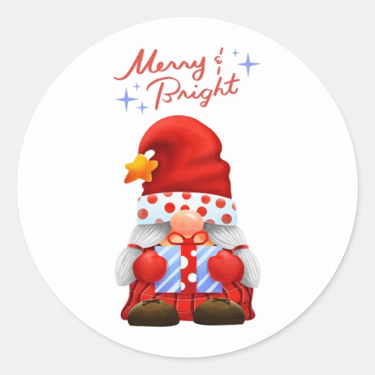 Cute Christmas Gnome Merry & Bright Sticker (Devant)