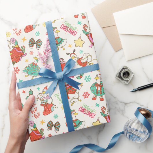 Cute Christmas Goose Illustration Pattern Ivory Cadeaupapier (Geschenken)