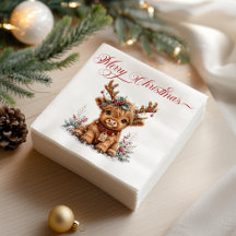 Cute Christmas Highland Cow with Festive Antlers