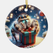 Cute Christmas Jumping Spider Holding a Gift Keramisch Ornament (Voorkant)