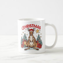 Cute Christmas Kangaroo Mug with Festive Trees 
