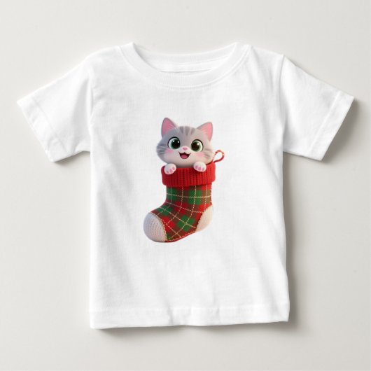 Cute Christmas Kitten in Stocking Baby T-Shirt (Devant)