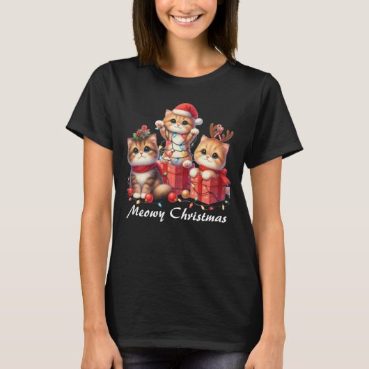 Cute Christmas Kittens T-Shirt (Voorkant)