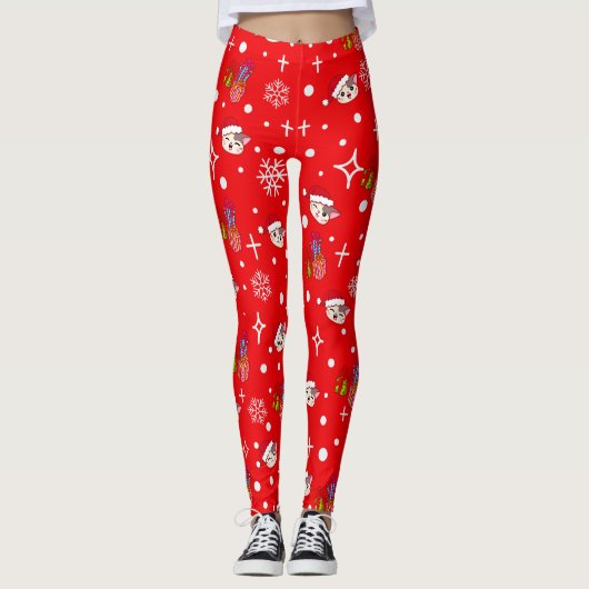 Cute Christmas Kitty Red Leggings (Devant)