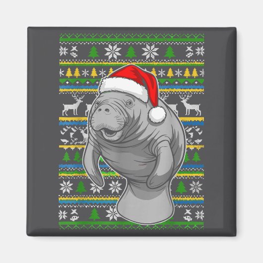 Cute Christmas Manatee Shirt, Manatee Ugly Xmas Sw Magneet (Voorkant)