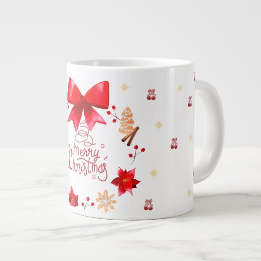 “Cute Christmas Mug with Red Bow Wreath" (Devant droit)