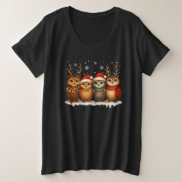 Cute Christmas Owls with Santa Hats & Reindeer  Grote Maat T-shirt