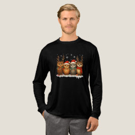 Cute Christmas Owls with Santa Hats & Reindeer  Tri-Blend Shirt