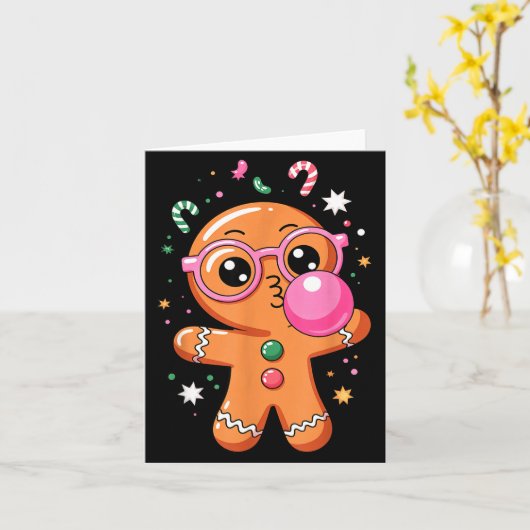 Cute Christmas Pajama Gingerbread Blowing Bubble G Kaart (Gele Bloem)