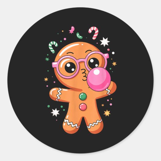 Cute Christmas Pajama Gingerbread Blowing Bubble G Ronde Sticker (Voorkant)