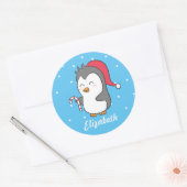 Cute Christmas Penguin Candy Cane Name Stickers (Envelop)