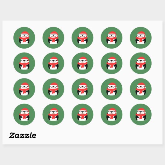 Cute Christmas Penguin in Santa Hat Custom Ronde Sticker (Vel)