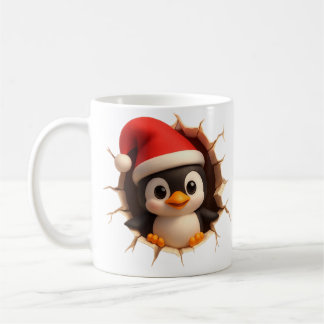 Cute Christmas Penguin Mug - Custom Name Santa Hat Koffiemok