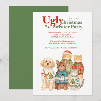 Cute Christmas Pets Sweater Party Green TMF26 Kaart